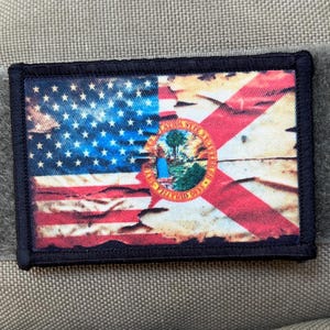 Distressed USA Florida Flag Morale Patch: Hook and Loop, 2x3&quot;
