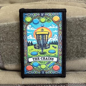 Parche de moral de golf con disco de cartas de Tarot de las cadenas, parche personalizado de gancho y bucle de 2x3 pulgadas, ¡hecho en los EE. UU.!