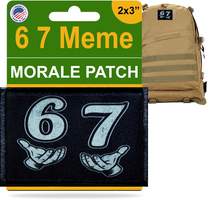 6 7 funny meme velcro morale patch. 2x3 custom 6 and 7 patches for your backpack, plate carrier accessories, hat, vest or tactical gear.