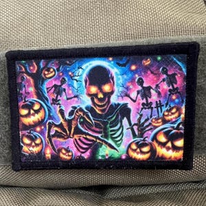 Skeleton Crew Creepy Halloween Morale Patch- Hook and loop Patch 2x3&quot; Made in the USA!