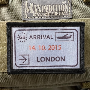 London, England Passport Stamp Morale Patch- Hook and loop 2x3&quot;Circle Made in the USA!