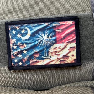 Distressed USA / South Carolina State Flag Morale Patch- Hook and loop 2x3"