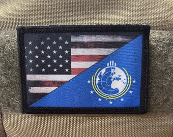 Patch pour le moral du drapeau Helldivers 2 Super Earth/USA - Patch auto-agrippant 2 x 3 po. Fabriqué aux États-Unis !