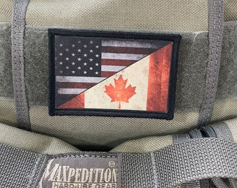 Distressed Canada Canadian USA Flag Morale Patch- Hook and loop Custom Patch 2x3" Made in the USA!
