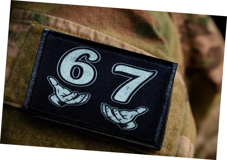 6 7 funny meme velcro morale patch. 2x3 custom 6 and 7 patches for your backpack, plate carrier accessories, hat, vest or tactical gear.