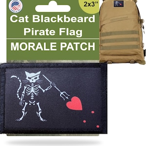 Blackbeard Cat morale patch | Cat Pirate Flag Tactical Patch by RedheadedTshirts | Funny patches for your plate carrier backpack