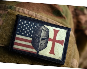USA Flag Knights Templar Morale Patch - Hook and loop patches for your backpack, hat or tactical gear