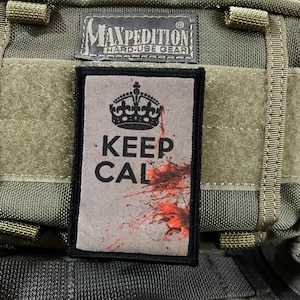 Keep Calm Blood Smear Morale Patch- Hook and loop Custom Patch 2x3&quot; Made in the USA!