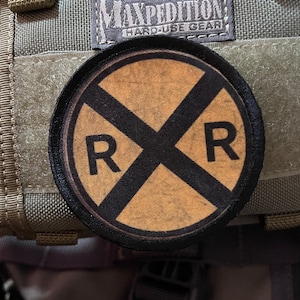 3'' Distressed RXR Railroad Crossing Morale Patch Tactical USA Morale Patch- Hook and loop Patch 3" Circle Made in the USA!