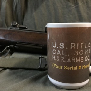 PERSONALIZED WWII M1 Garand -or- M1 Carbine coffee mug Made in the USA!