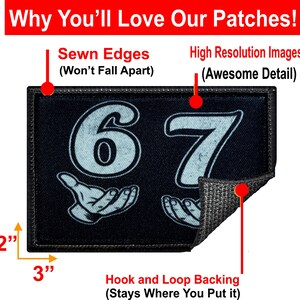 6 7 funny meme velcro morale patch. 2x3 custom 6 and 7 patches for your backpack, plate carrier accessories, hat, vest or tactical gear.