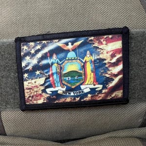 Distressed USA New York Flag Morale Patch: Hook and Loop (2x3&quot;)