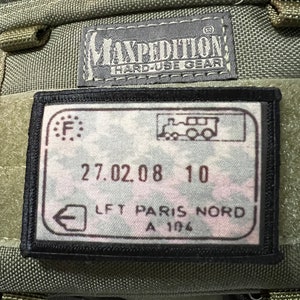 Paris, France Passport Stamp Morale Patch- Hook and loop 2x3&quot;Circle Made in the USA!