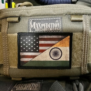 India / USA Flag Morale Patch: Hook and Loop, 2x3&quot; Made in USA
