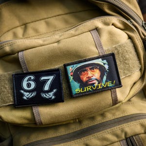 6 7 funny meme velcro morale patch. 2x3 custom 6 and 7 patches for your backpack, plate carrier accessories, hat, vest or tactical gear.