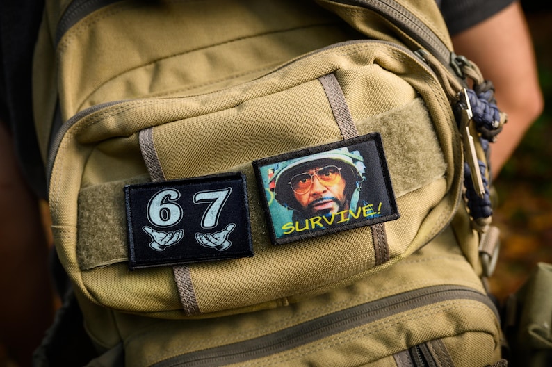 6 7 funny meme velcro morale patch. 2x3 custom 6 and 7 patches for your backpack, plate carrier accessories, hat, vest or tactical gear.