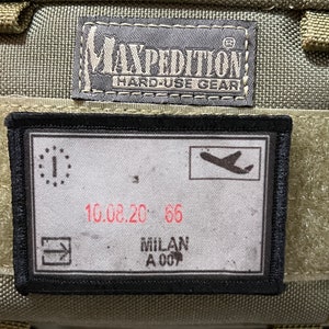 Milan, Italy Passport Stamp Morale Patch- Hook and loop 2x3&quot;Circle Made in the USA!