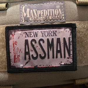 Assman NY License Plate Morale Patch - Funny Hook and Loop Patch