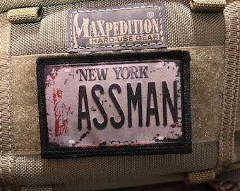 Assman NY License Plate Morale Patch - Funny Hook and Loop Patch