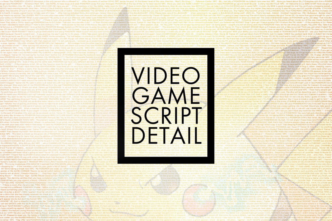 Pokemon Yellow Video Game Script Poster With Pikachu Illustration
