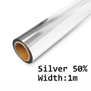Silver Mirror Fensterfolie, Fenster Reflektierende Folie Tönungsfolie Silber 40, 50% SILBER, Breite:100cm