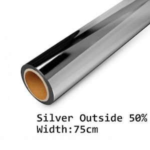 Silber Spiegelfolie, Spiegelfolie für Außenfenster, Tönungsfolie, &quot;50% SILVER OUTSIDE&quot;, Breite: 75cm