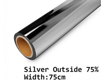 Silver Mirror Window Film, Outside Window Reflective Film, Tinting Film, "75% SILVER OUTSIDE", width:75cm