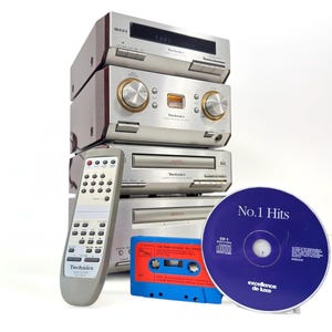 Technics Mini-HiFi-System – Verstärker, CD-Player, Kassettendeck & Tuner – Inklusive Fernbedienung – Silber/Holz-Finish