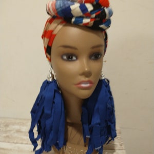 Royal Blue Fringe Earrings: Lightweight Boho Shredded Cotton Statement Earrings