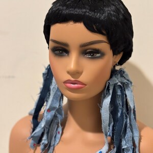 Denim Fringe Earrings: Shredded Fabric Boho Hippie Style