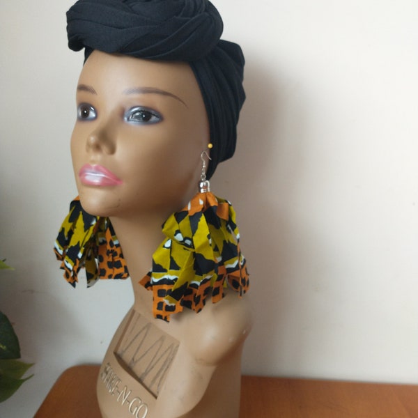 Kitenge Fabric Fringe Earrings shredded African cloth Earrings African Bold light weight Statement earrings, Mixed fabric Earrings