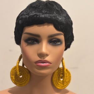 Mustard  Raffia Earrings Braided woven Bold Hippie boho  wicker Statement Earrings