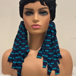 Fabric Fringe Earrings: cloth earrings textured fringe Statement Earrings lightweight Navy Blue and Teal cloth earrings