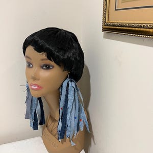 Denim Fringe Earrings: Shredded Fabric Boho Hippie Style