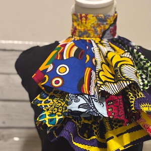 Ankara African Fabric Jabot Bib Necklace – Detachable Patchwork Ruffle Collar