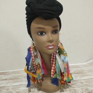Mixed Fabric Shredded Earrings: Boho Hippie Ankara Earrings