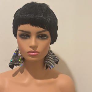 Black Metallic Fringe Earrings: Handmade Shredded Cloth Statement Earrings