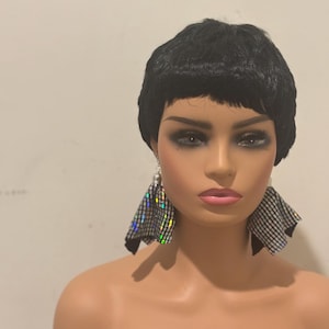 Black Metallic Fringe Earrings: Handmade Shredded Cloth Statement Earrings