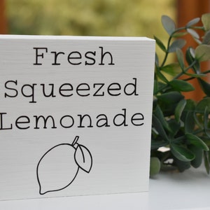 Fresh Squeezed Lemonade mini painted sign, summer tiered tray sign, farmhouse lemon decor, rustic wood sign image 1