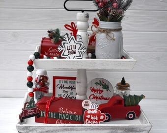 Christmas tier tray bundle, Farmhouse Christmas tiered tray decor set, Christmas shelf signs, Festive table decor, Christmas decor gifts