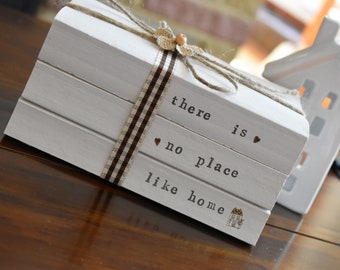 There's No Place Like Home Decorative Book Stack, Farmhouse Table Decor, Rustic Shelf Decor, Stamped Home Signs, Personalised Custom Gifts