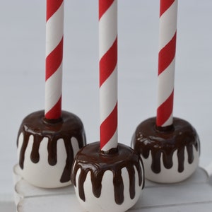 Christmas faux chocolate marshmallows pops, Christmas tiered tray decor, Hot chocolate station, Fake chocolate dipped marshmallows