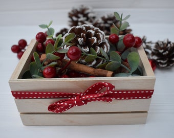 Christmas tier tray decor, festive foliage and berries, Christmas centrepiece, Christmas table decor, Christmas shelf display, Festive gifts