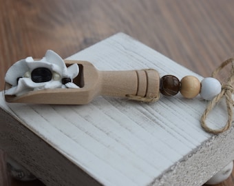 Wooden coffee scoop, Coffee canister scoop, Coffee tiered tray display, Farmhouse bead garland, Coffee station decor, Rae Dunn kitchen scoop