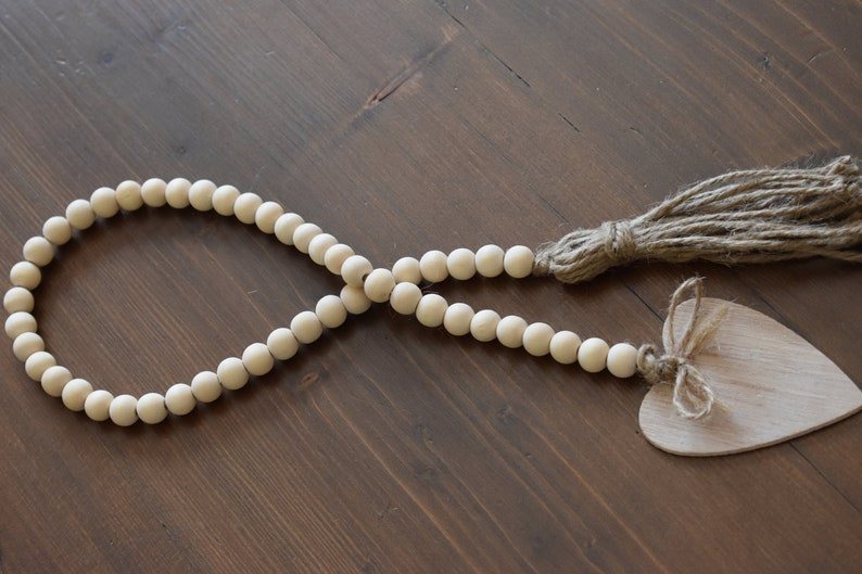 Tiered Tray Decor Coffee Table Decor Wooden Heart Tag Rustic Shelf Decor Home Gifts Natural Farmhouse Wooden Bead Garland With Tassels
