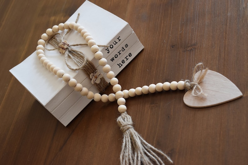 Tiered Tray Decor Coffee Table Decor Wooden Heart Tag Rustic Shelf Decor Home Gifts Natural Farmhouse Wooden Bead Garland With Tassels