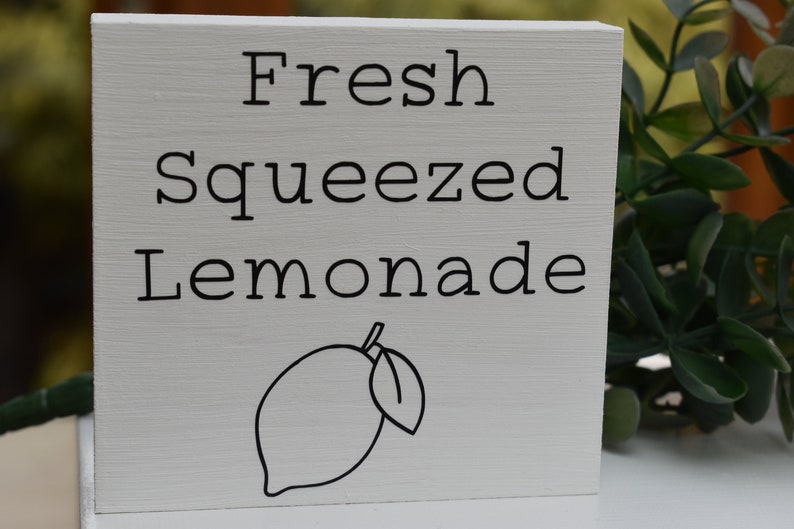 Fresh Squeezed Lemonade mini painted sign, summer tiered tray sign, farmhouse lemon decor, rustic wood sign image 9