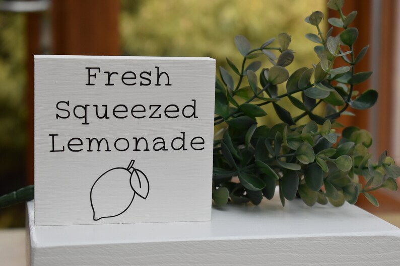 Fresh Squeezed Lemonade mini painted sign, summer tiered tray sign, farmhouse lemon decor, rustic wood sign image 5