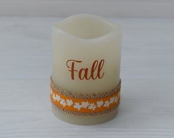 Fall LED pillar candle, Personalised flickering candle, Autumn shelf display, Autumn tier tray decor, Fall farmhouse candle, Autumn decor