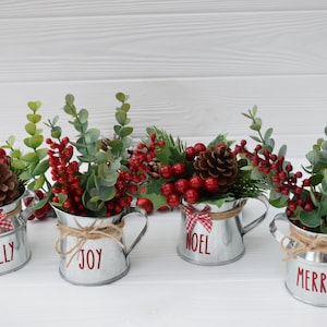 MINI Christmas milk can and festive berries and greenery, Christmas tier tray decor, Christmas farmhouse decor , Mini farmhouse metal jug